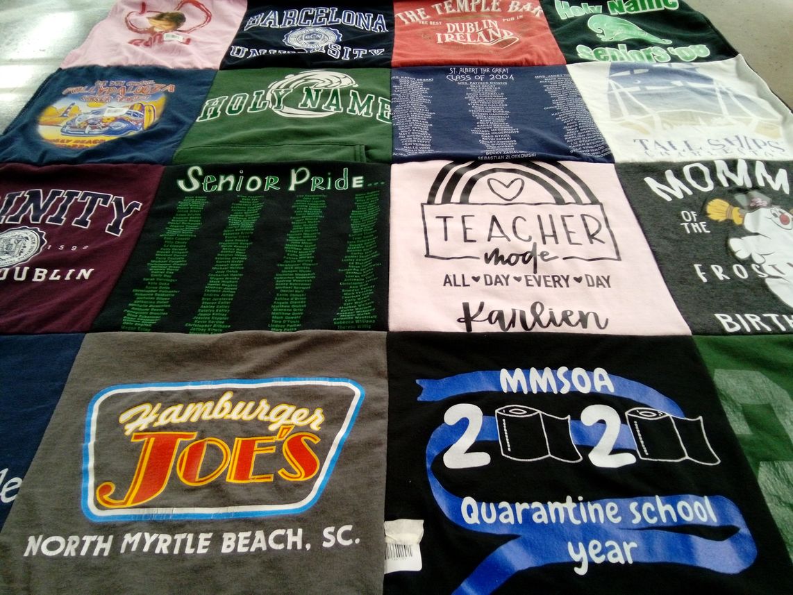 T-shirt quilt from barcelona university, holy name school by Karlien from SC