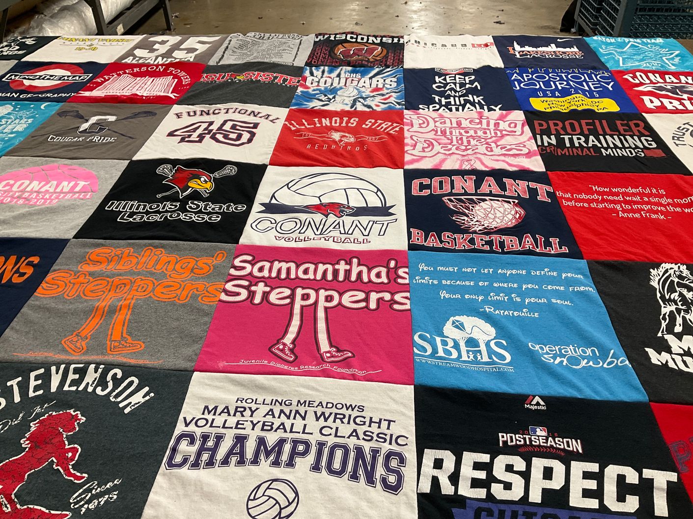 T-shirt quilt featuring conant basketball team, illinois state lacrosse team by Abby from IL