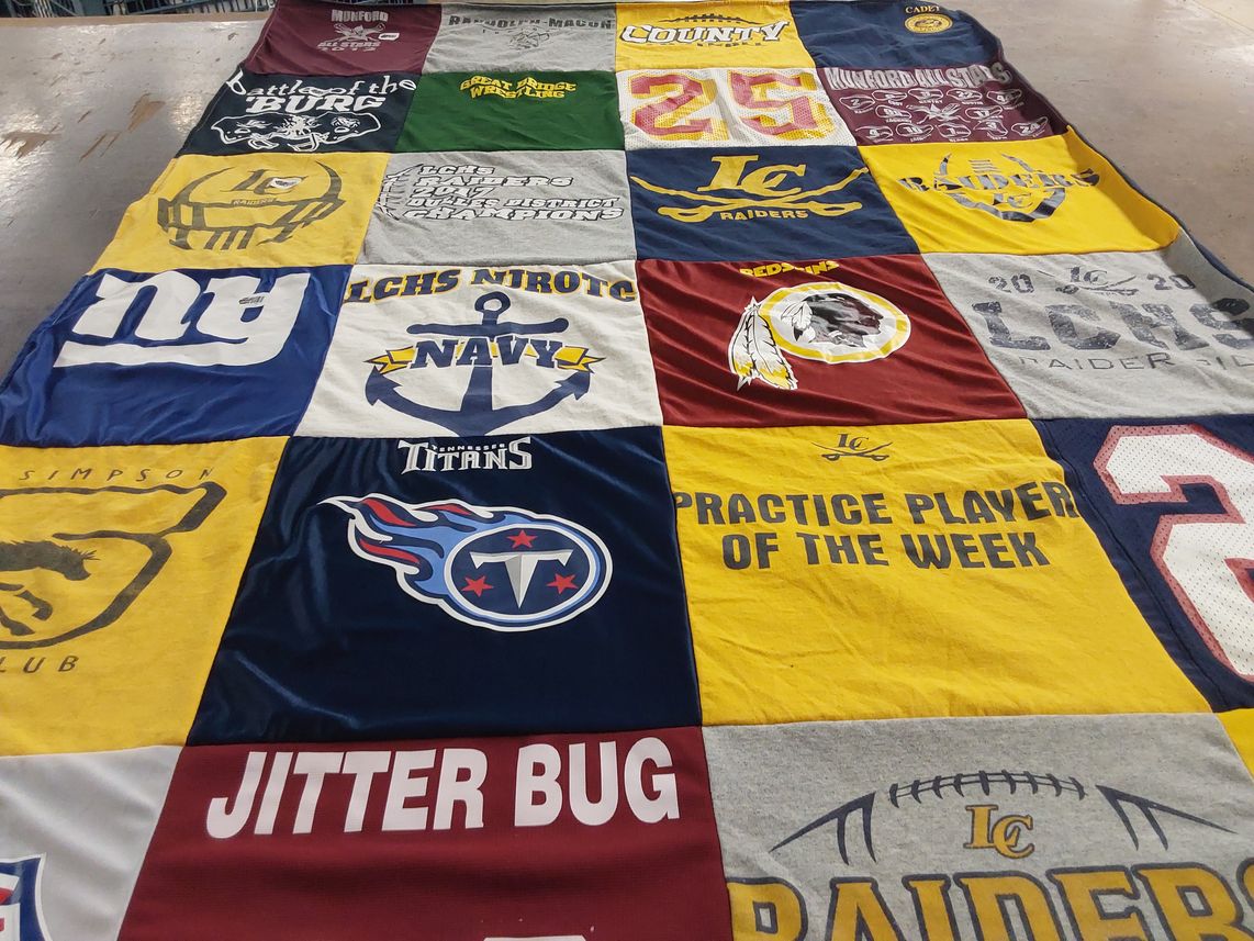 T-shirt quilt featuring new york giants, navy midshipmen by Tracy from VA