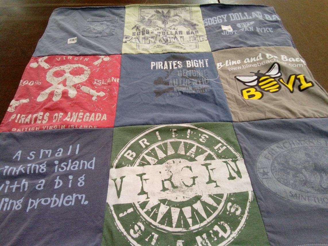 T-shirt quilt with island life, pirates themes by Constance from AL