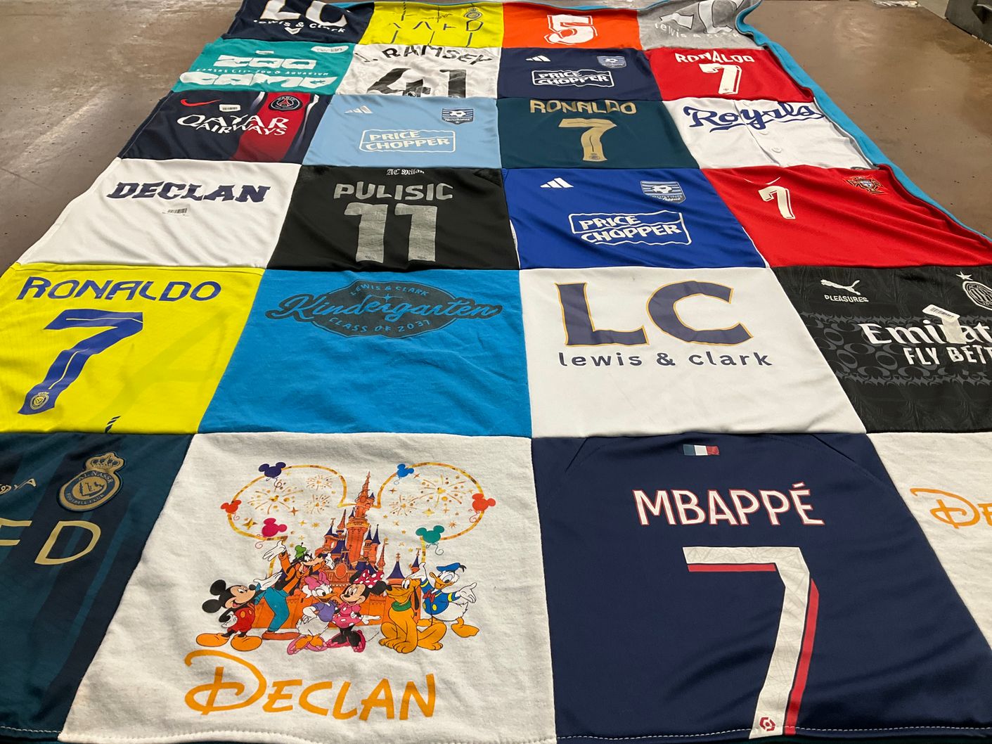 T-shirt quilt with soccer, sports themes by Alicia from MO