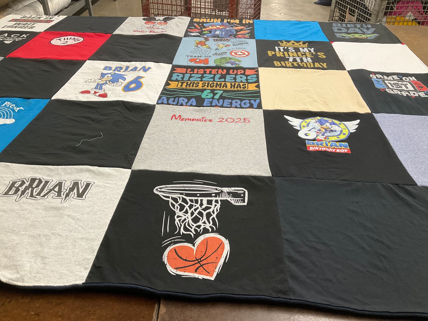 T-shirt quilt with basketball, sonic the hedgehog themes by Ayisha from NY