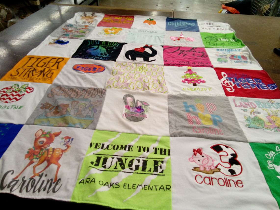 T-shirt quilt with reading, nature themes by Stacy from TN