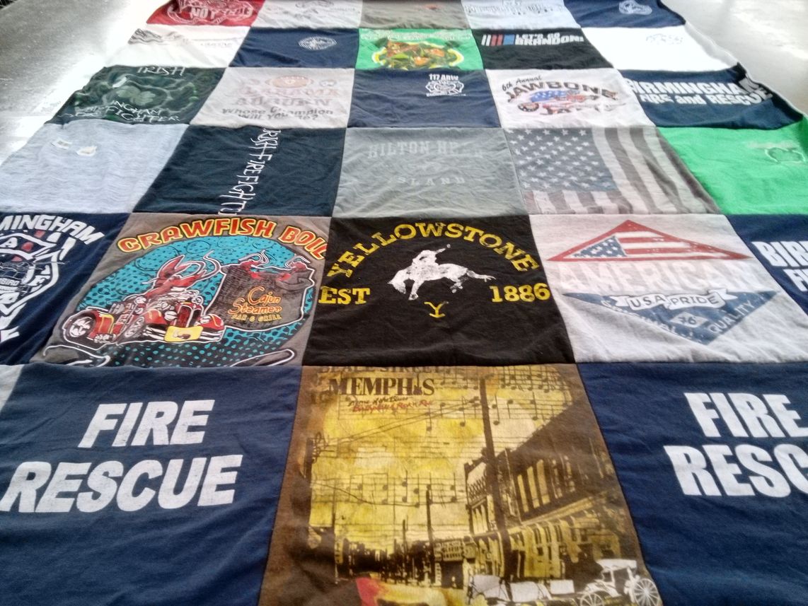 T-shirt quilt with cultural festivals, firefighting themes by James from AL