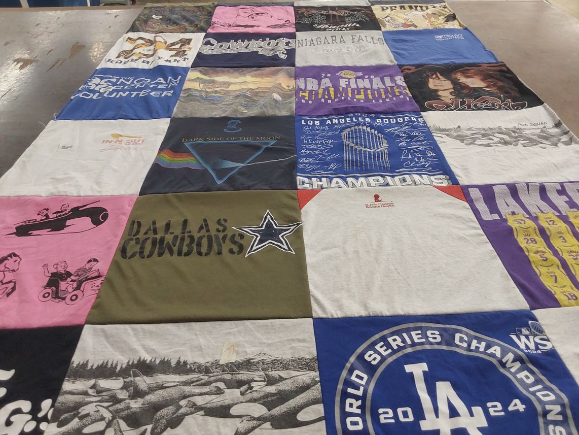 T-shirt quilt featuring dallas cowboys, los angeles lakers by Steve from WA