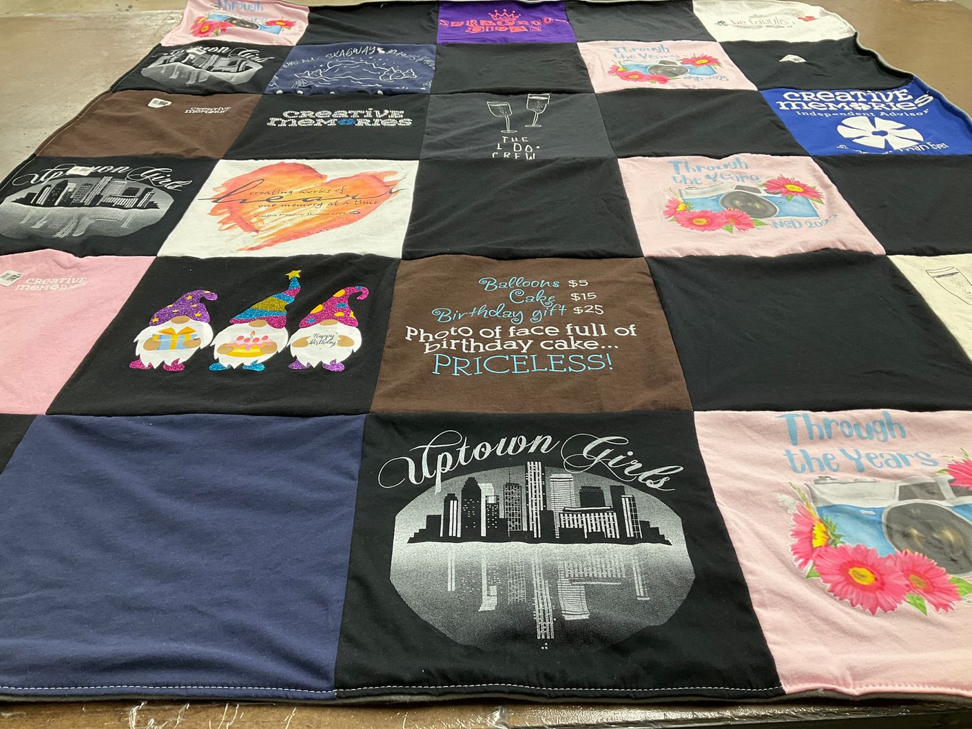T-shirt quilt with party planning, celebrations themes by Aileen from TX