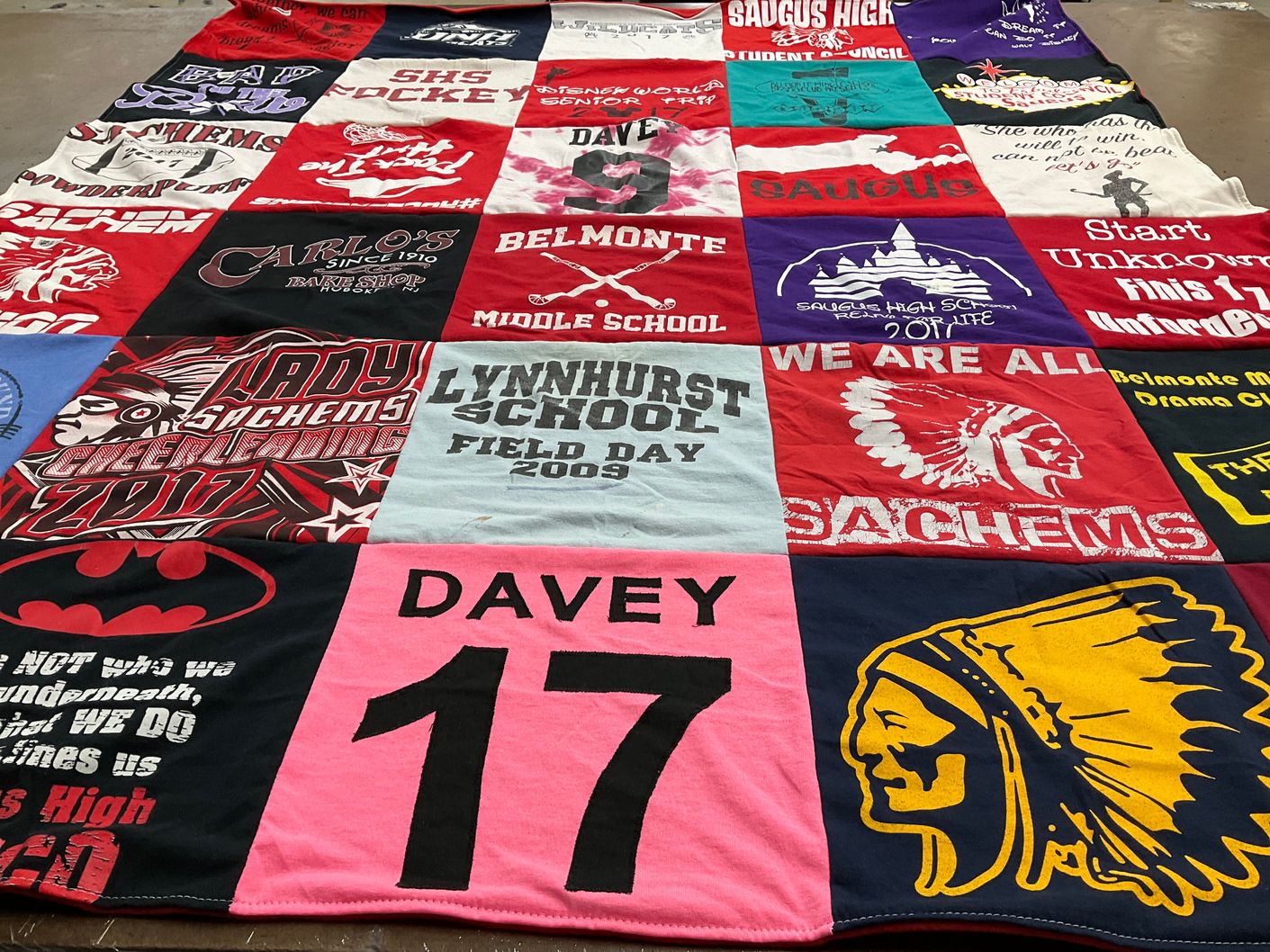 T-shirt quilt featuring lady sachems cheerleading by Krissy from MA