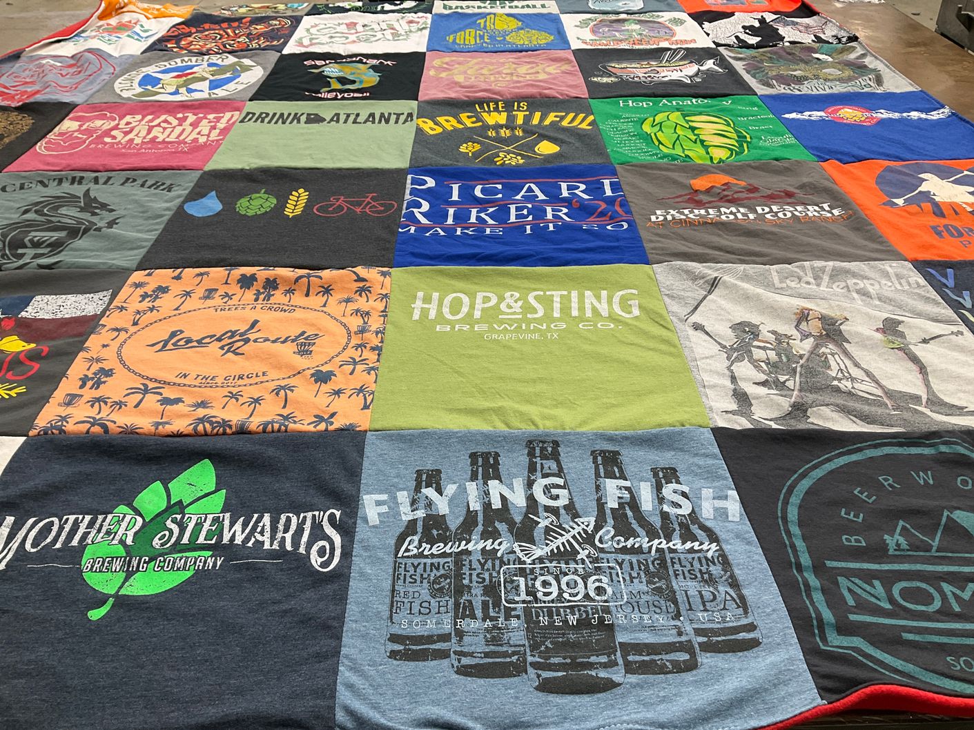 T-shirt quilt with brewing, beer themes by Victoria from GA