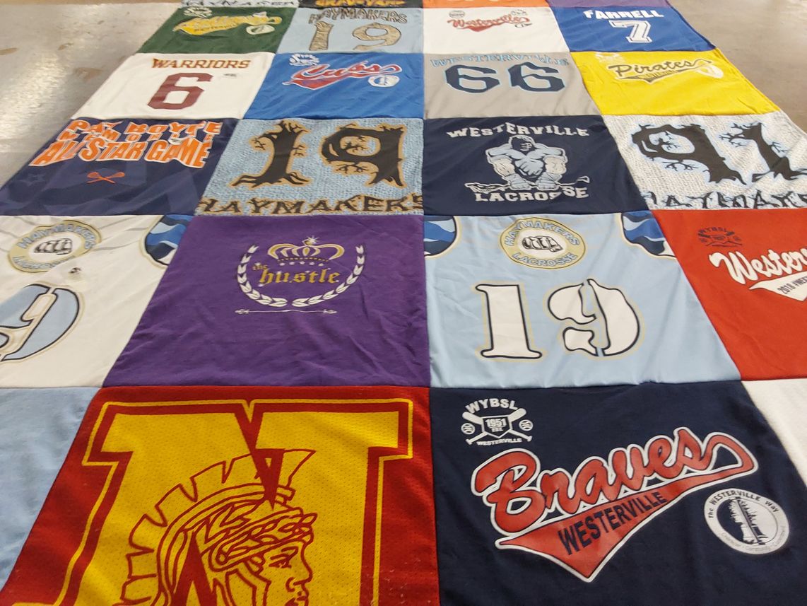 T-shirt quilt featuring westerville lacrosse, playmakers lacrosse by Connie from OH