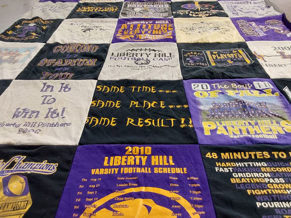 T-shirt quilt featuring liberty hill panthers football by Malcom from TX