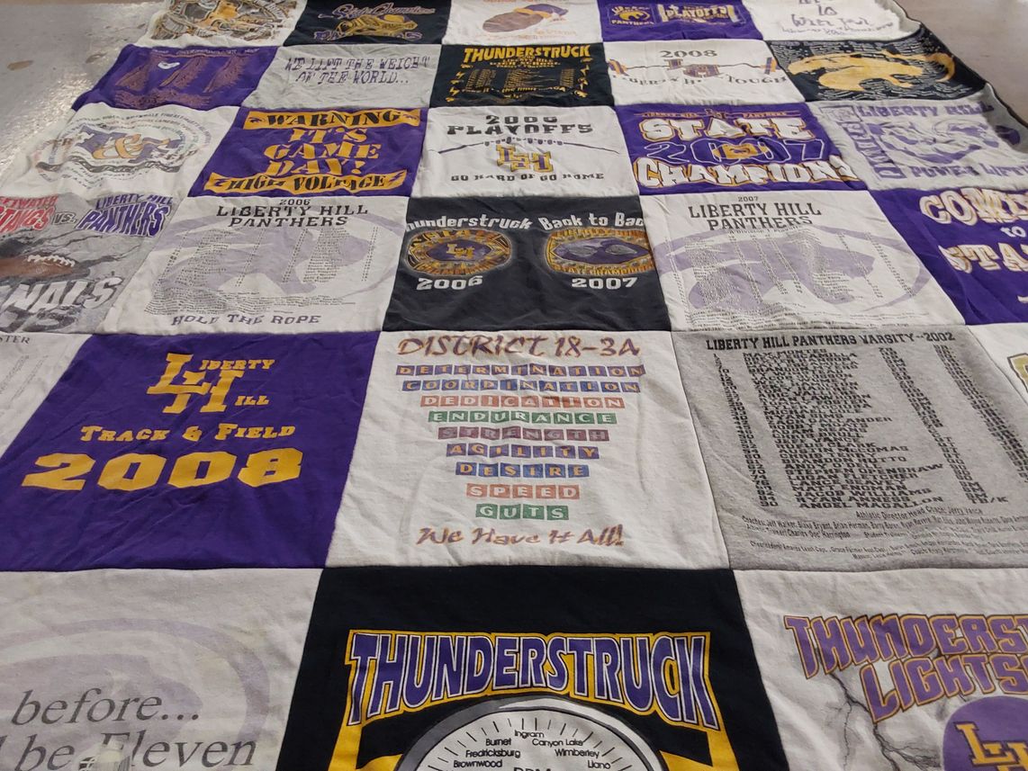 T-shirt quilt featuring liberty hill panthers by Malcom from TX