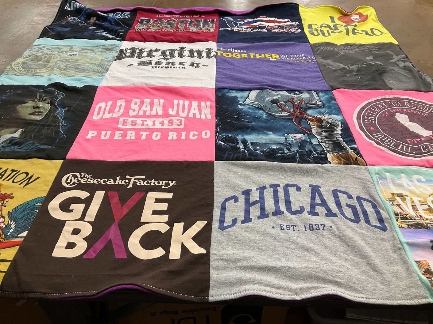 T-shirt quilt with travel, food themes by Luisa from NC