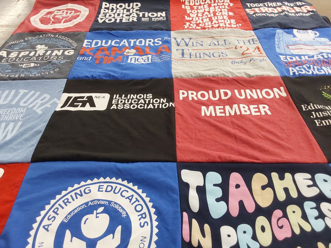 T-shirt quilt with education, activism themes by Alayna from IL