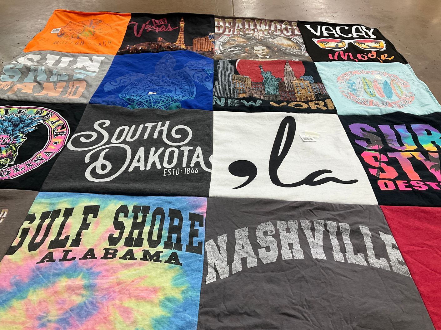 T-shirt quilt with travel, vacation themes by Jacqueline from KY
