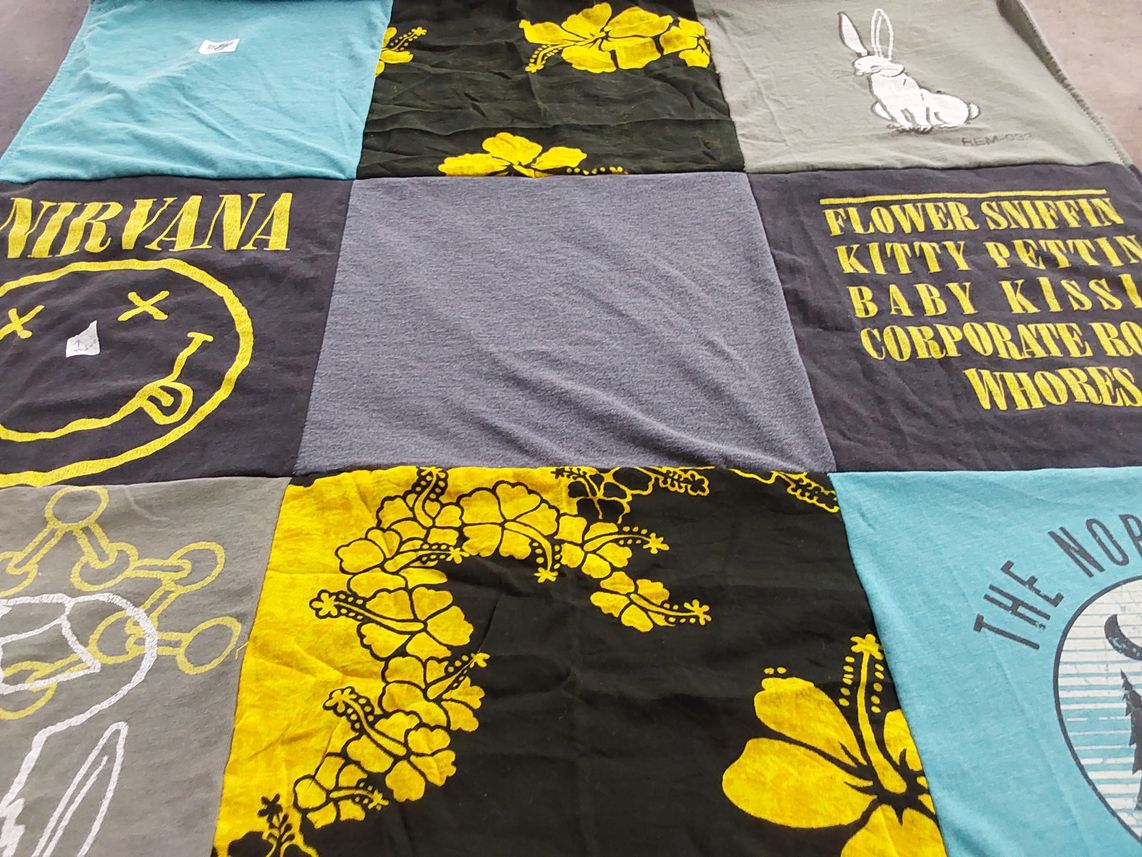 T-shirt quilt with music, graphic design themes by Jessica from CA