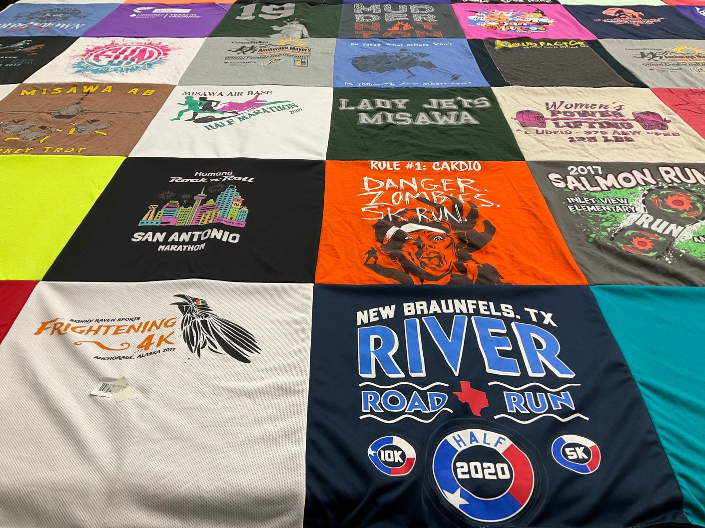 T-shirt quilt with running, marathons themes by Natasha from CO
