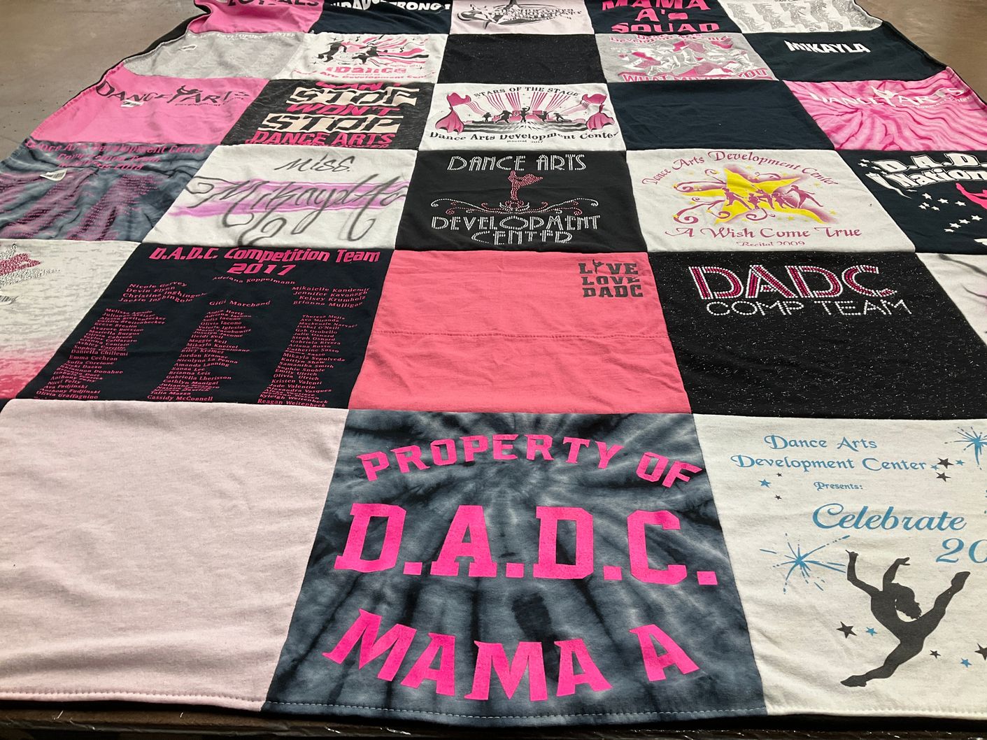 T-shirt quilt with dance, arts themes by Mikayla from NY