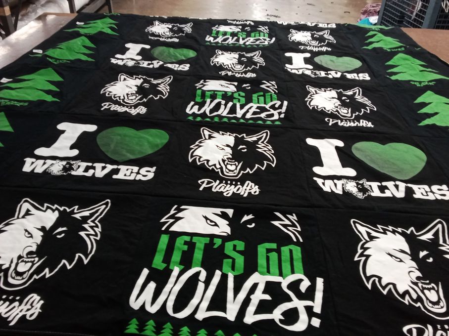 T-shirt quilt featuring wolves by Brenda from MN