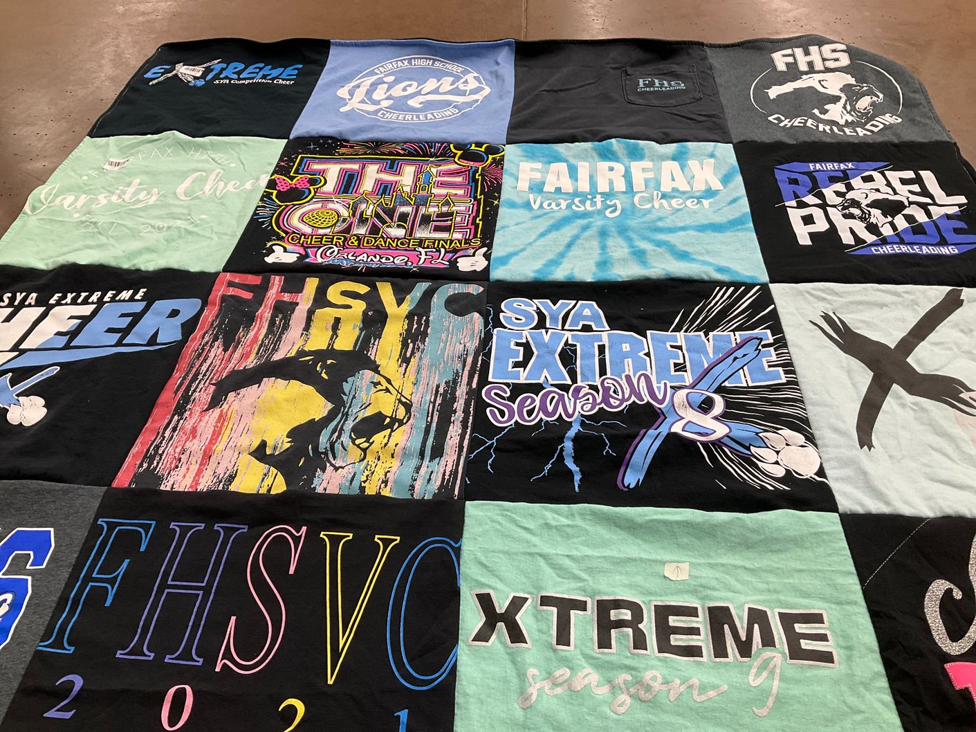 T-shirt quilt featuring fairfax high school cheerleading by Kay from VA