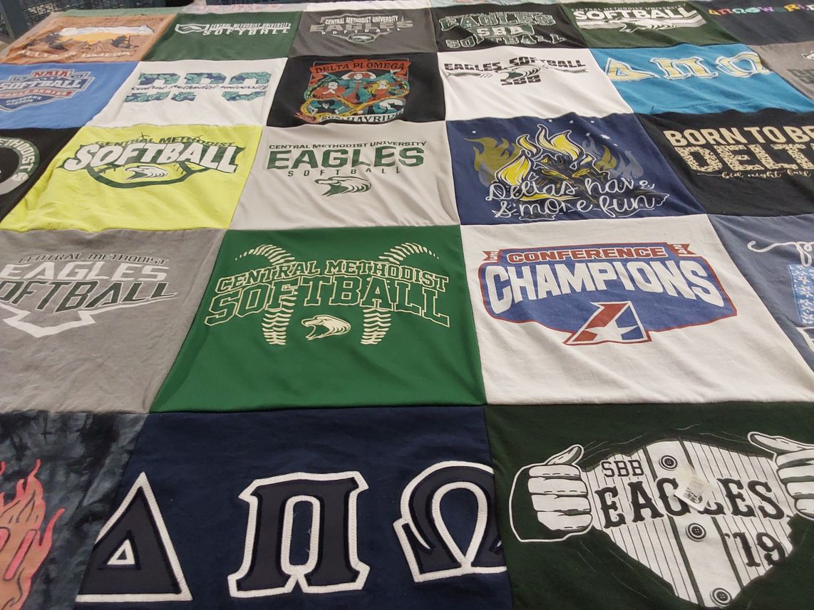 T-shirt quilt featuring central methodist eagles softball by Morgan from MO