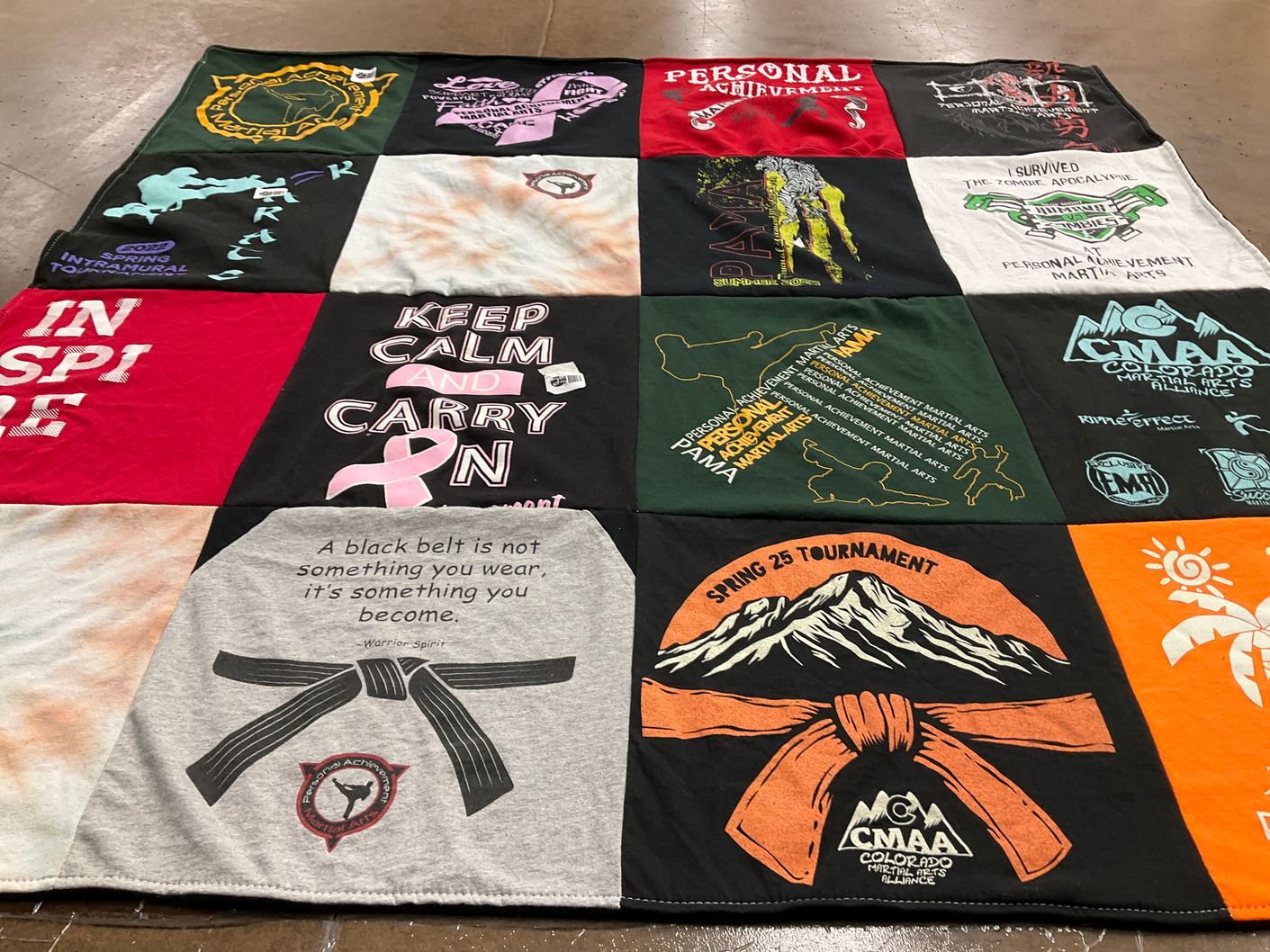 T-shirt quilt with martial arts, personal development themes by Candace from VA