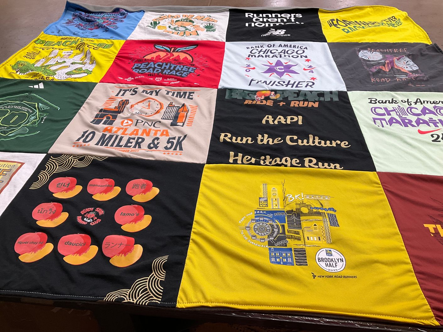 T-shirt quilt with running, marathons themes by Kevin from GA