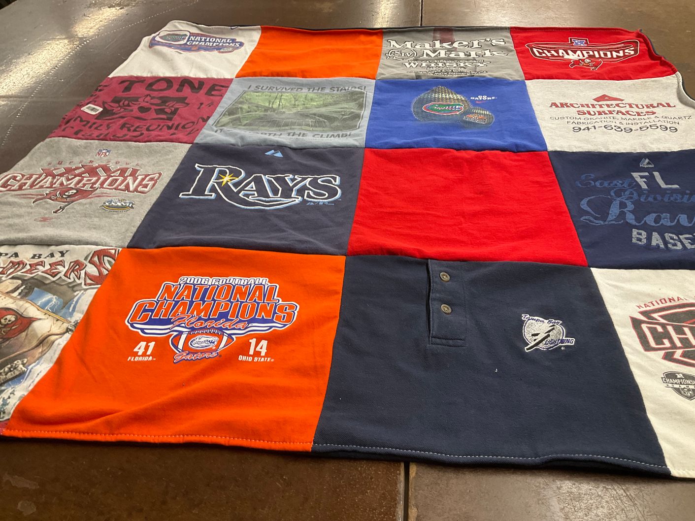 T-shirt quilt featuring tampa bay rays, tampa bay buccaneers by Sandra from GA