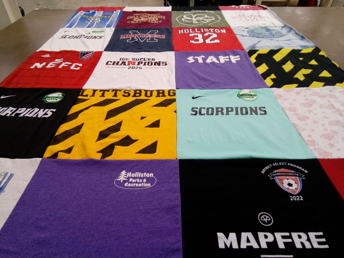 T-shirt quilt featuring scorpions soccer by Rebecca from MA