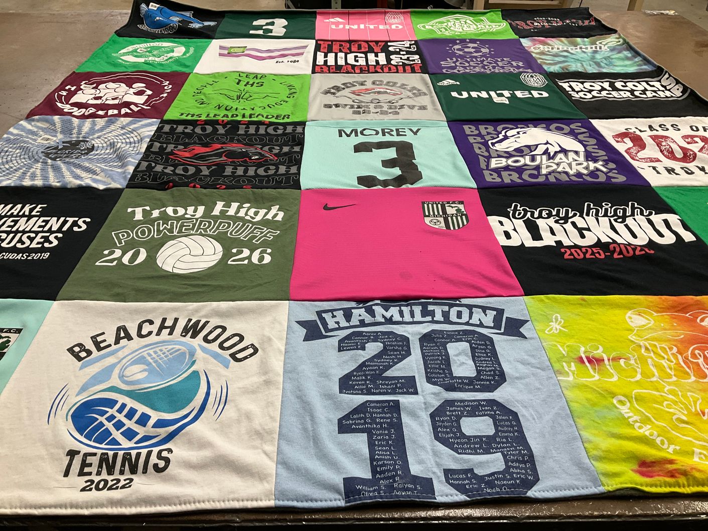 T-shirt quilt from troy high school, beachwood high school by Cheryl from MI