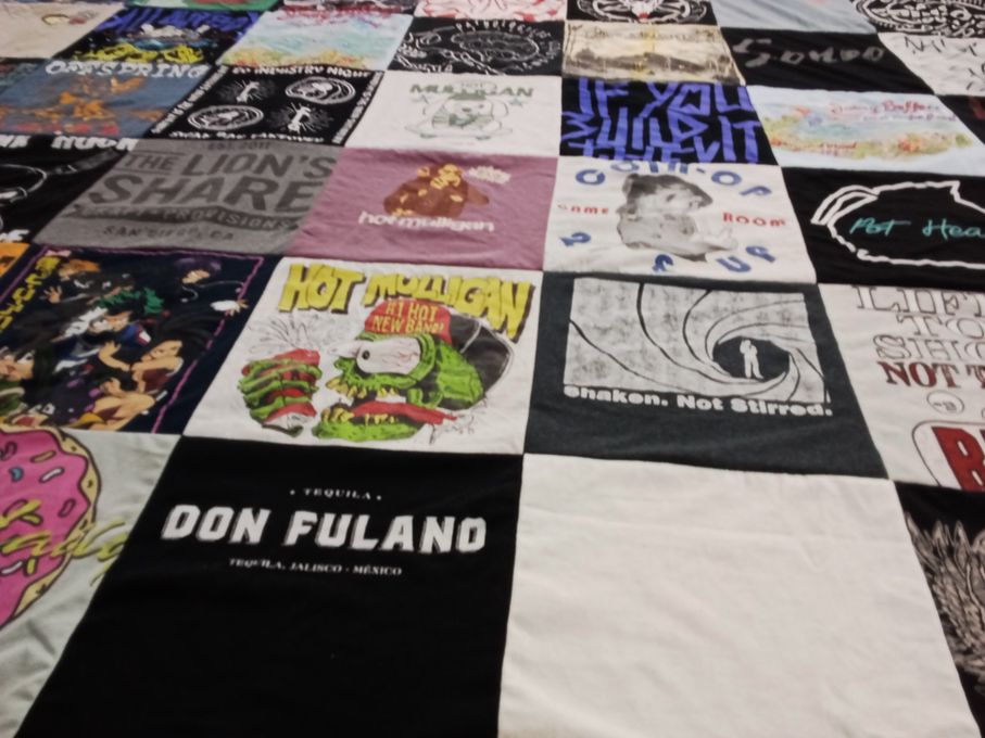 T-shirt quilt with music, tequila themes by Catherine from CA