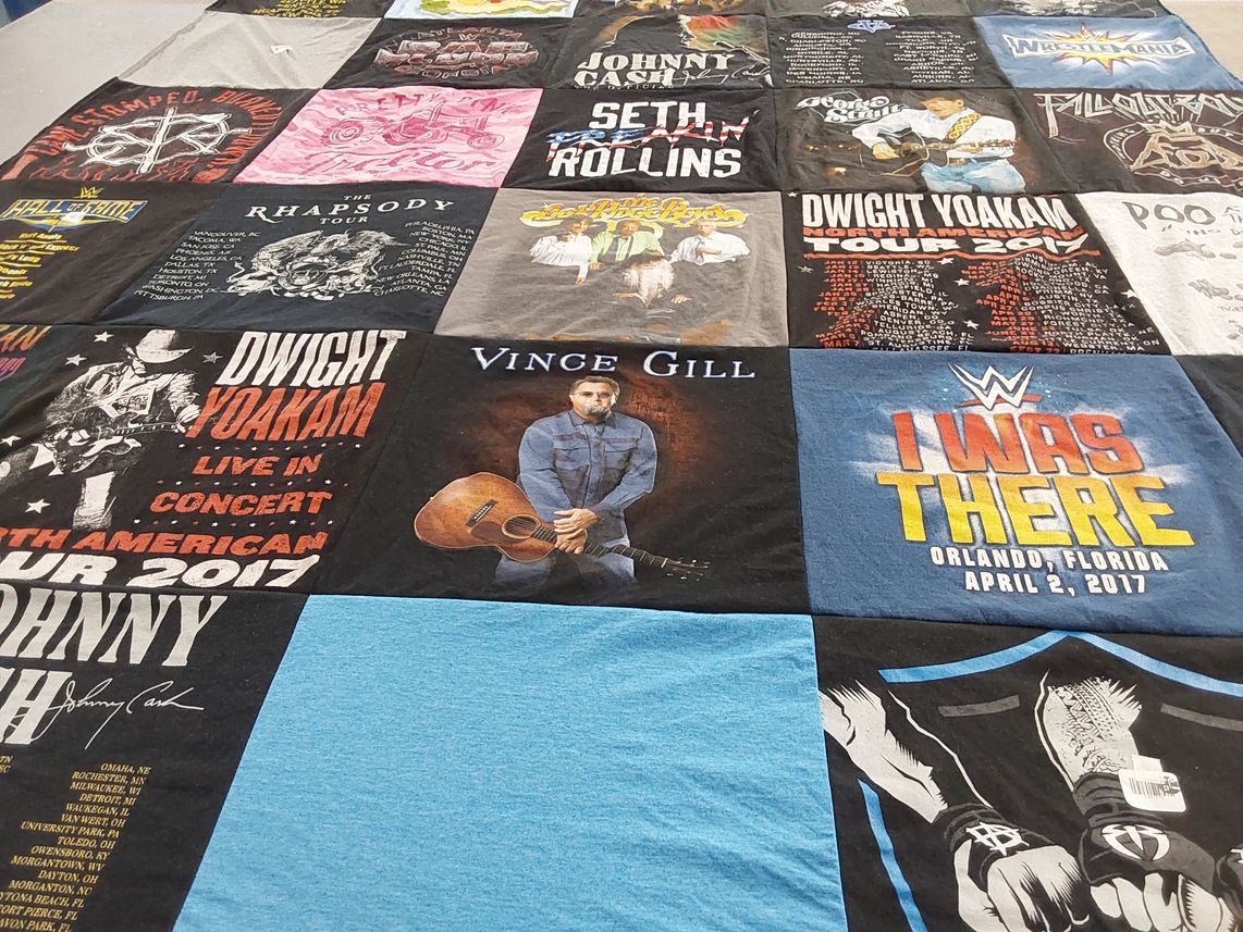 T-shirt quilt with music, concerts themes by Patrice from GA