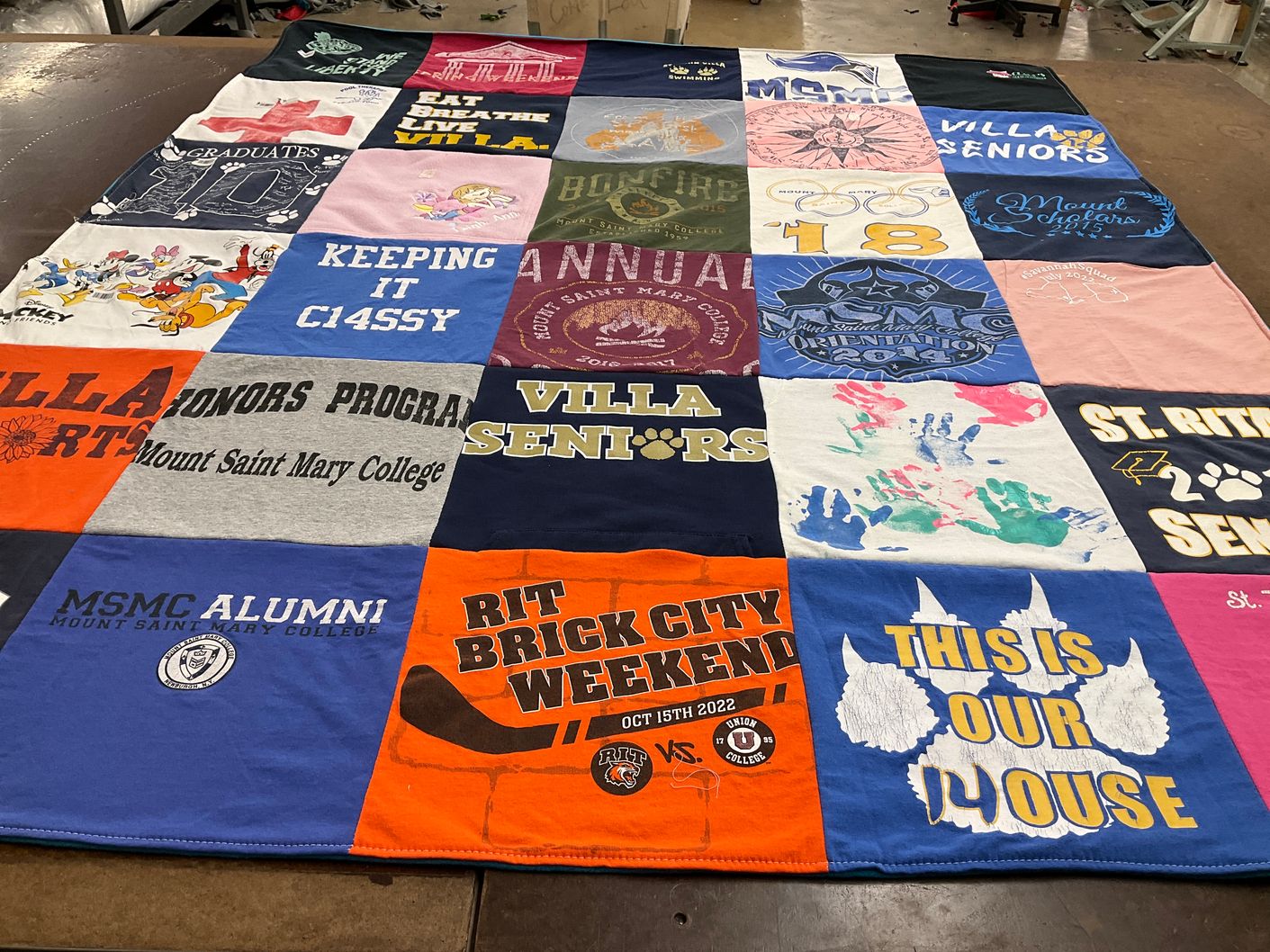 T-shirt quilt featuring mount saint mary college, rochester institute of technology by Karen from NY