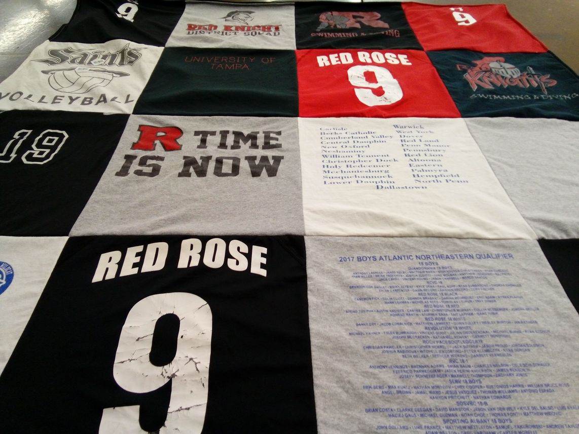 T-shirt quilt featuring red knights by Annette from FL