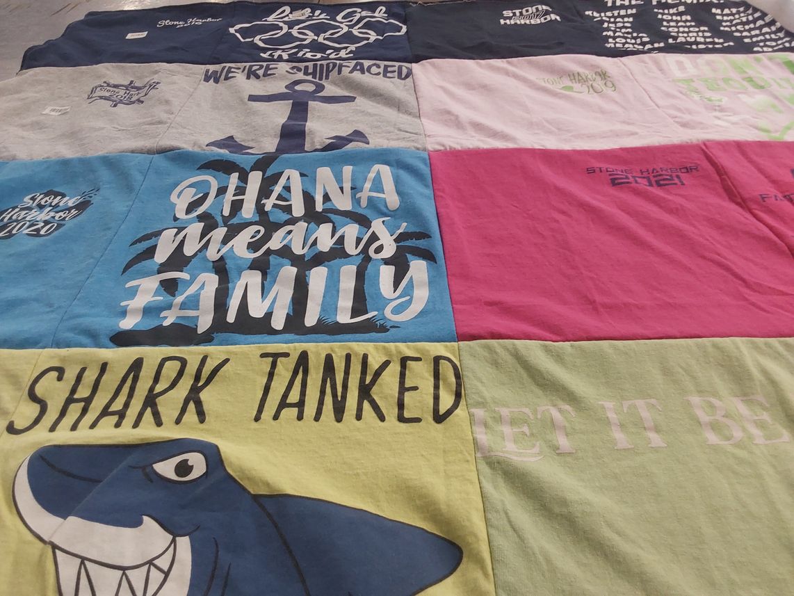 T-shirt quilt with beach, family themes by Sarah from PA