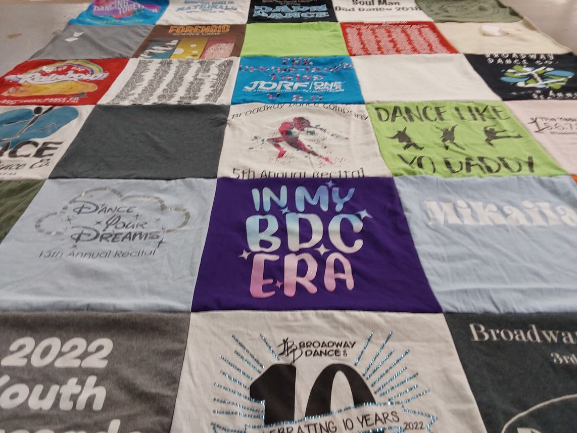 T-shirt quilt with dance themes by Jennifer from MI