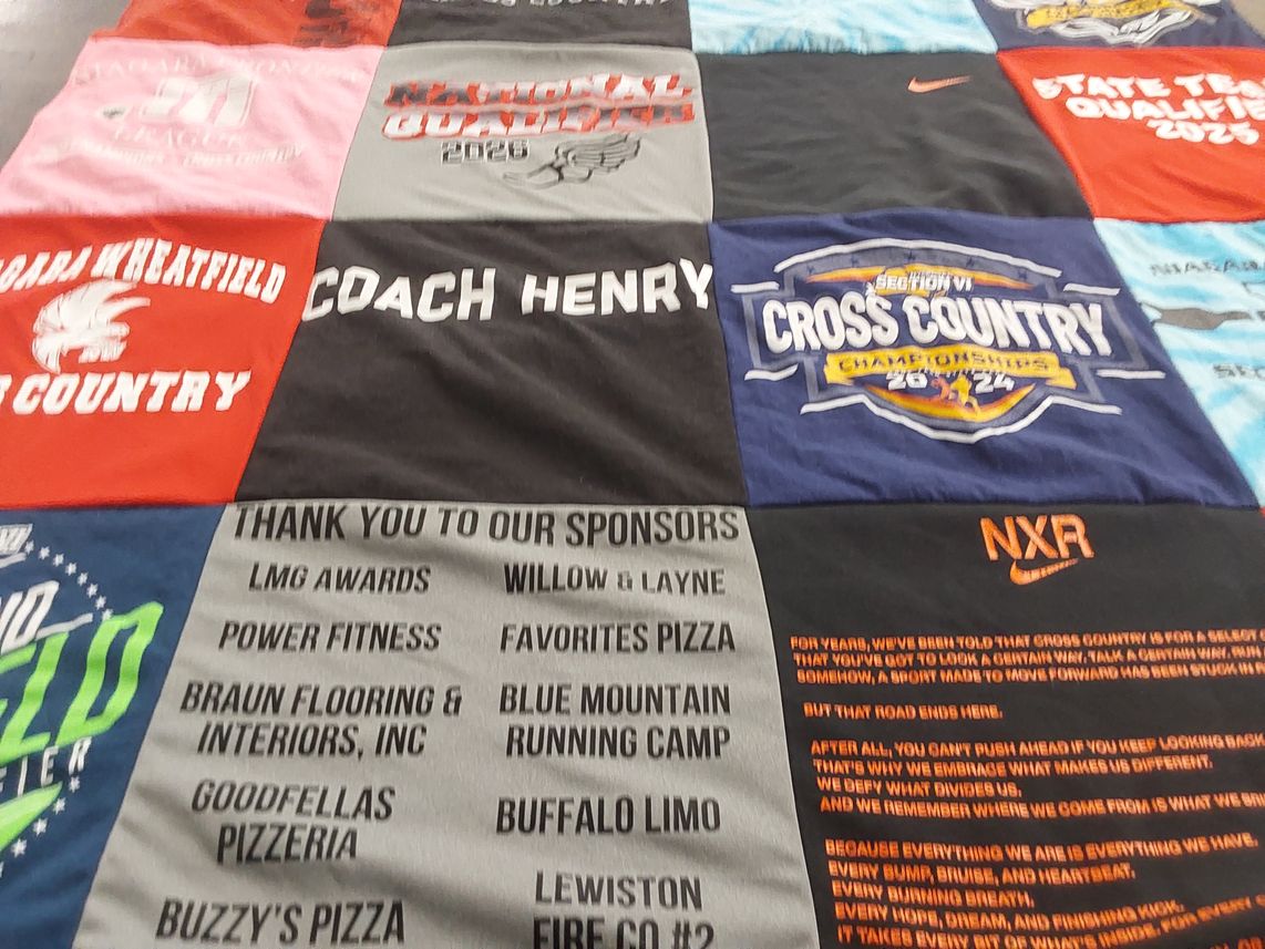 T-shirt quilt featuring niagara wheatfield cross country team by Jennifer from NY