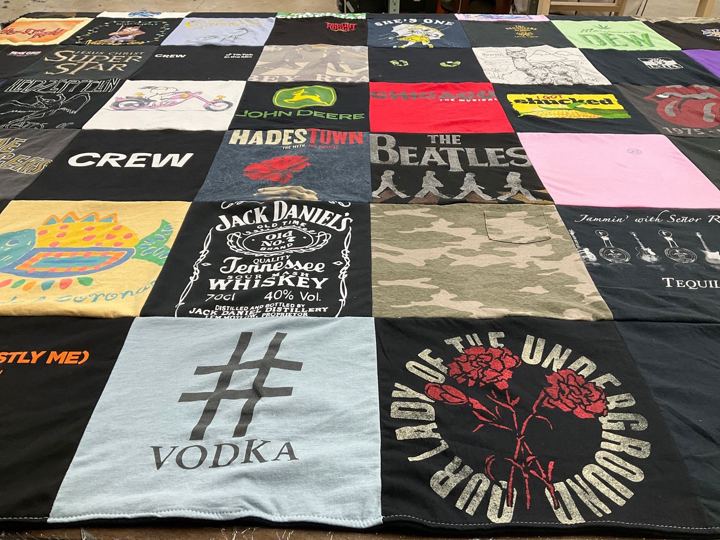 T-shirt quilt with music, theater themes by Alexandra from AZ