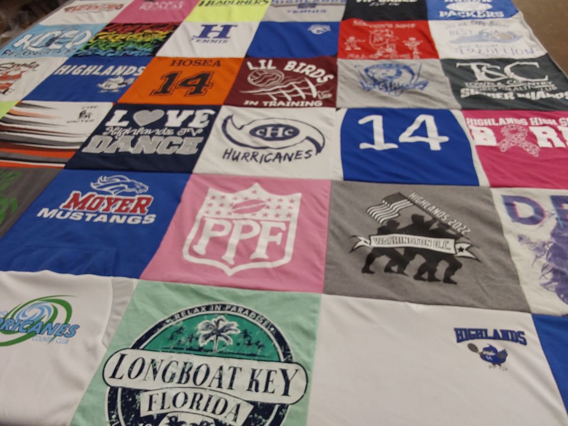 T-shirt quilt featuring hurricanes, mustangs by CHRISTIE from KY
