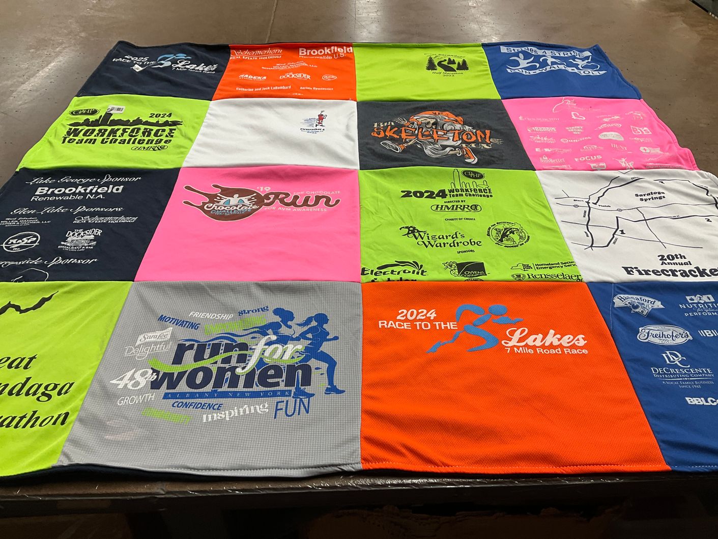 T-shirt quilt with running, sports themes by Autumn from NY
