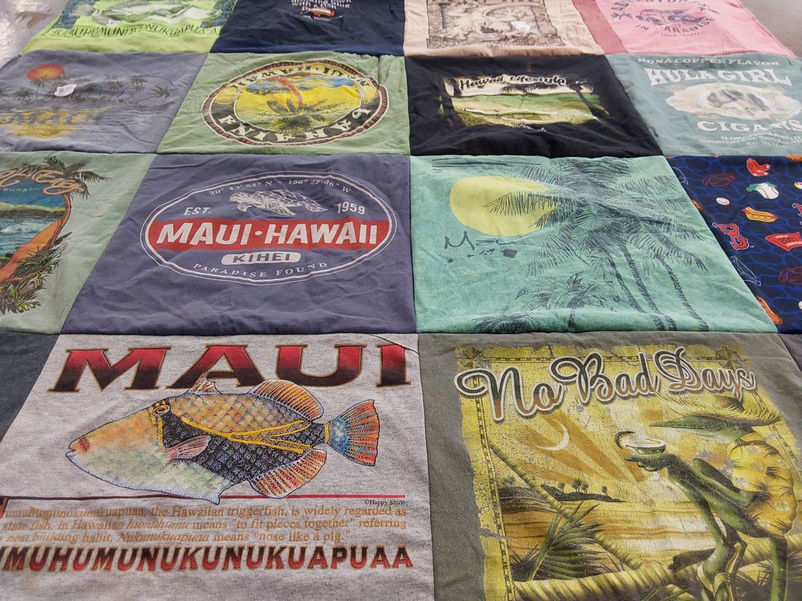 T-shirt quilt with travel, beach themes by Traci from MA