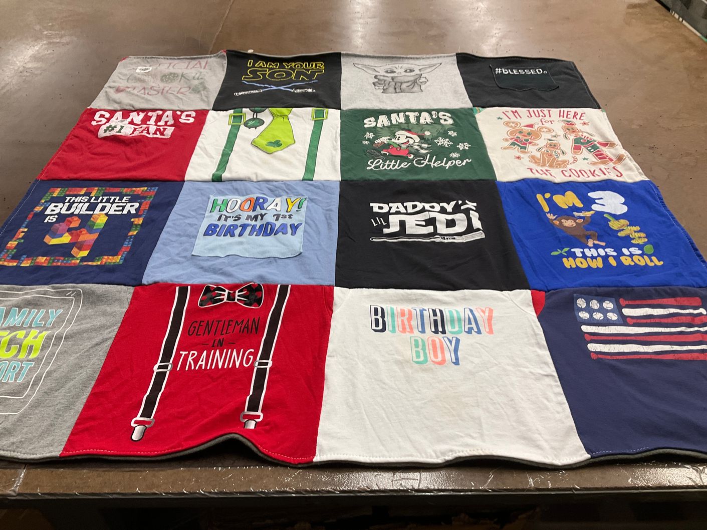 T-shirt quilt with birthdays, family themes by Karin from WI