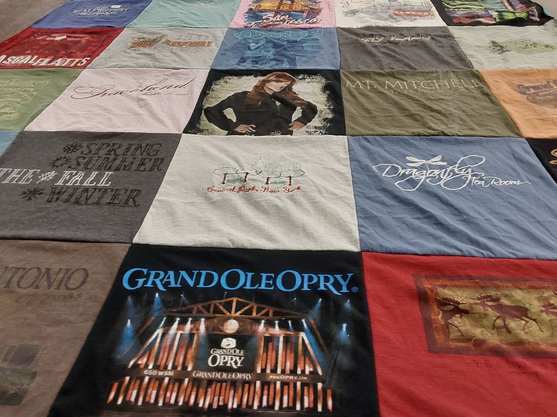 T-shirt quilt with music, theater themes by Dennis from SC