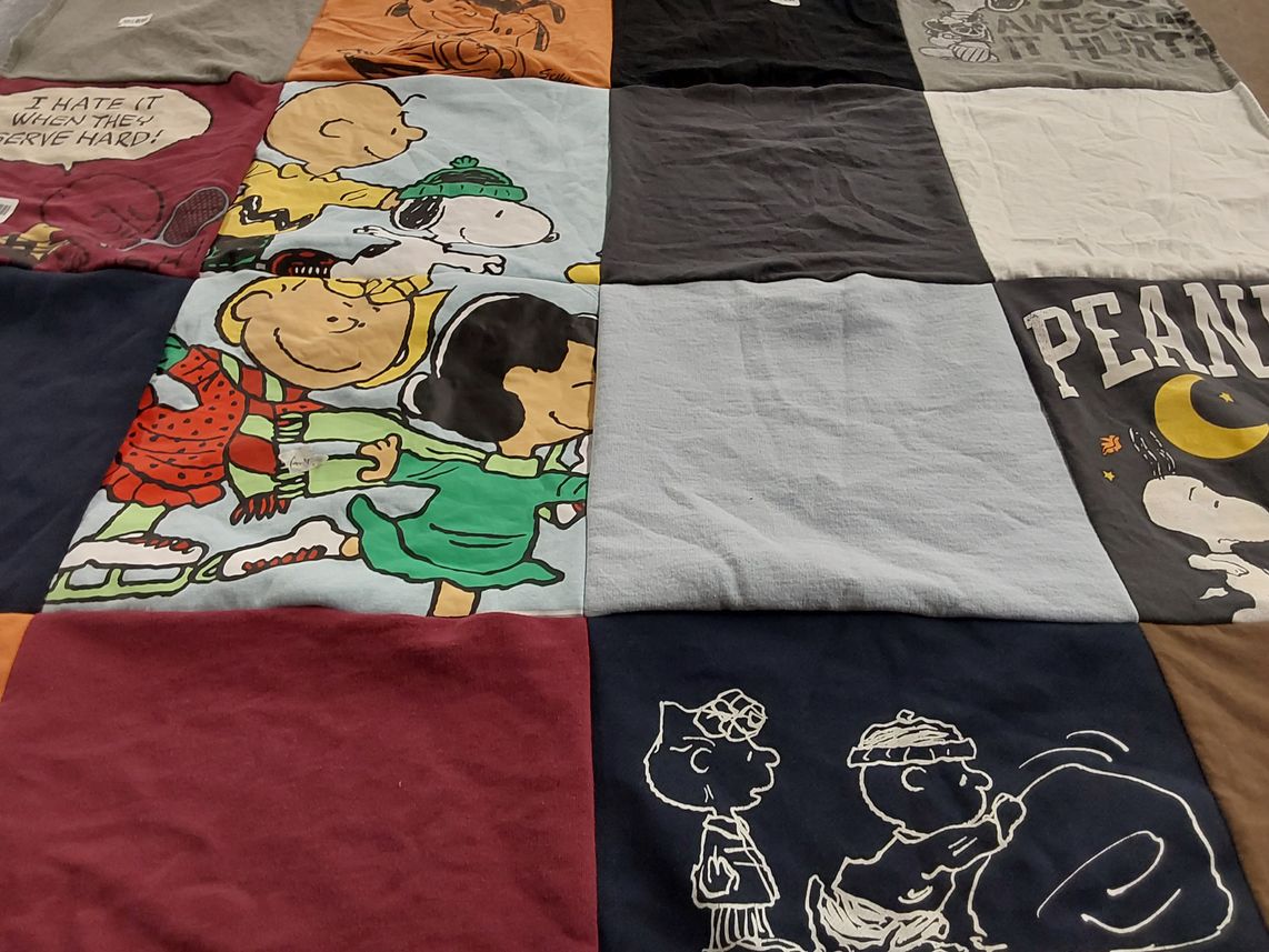 T-shirt quilt with comics, animation themes by Chris from PA