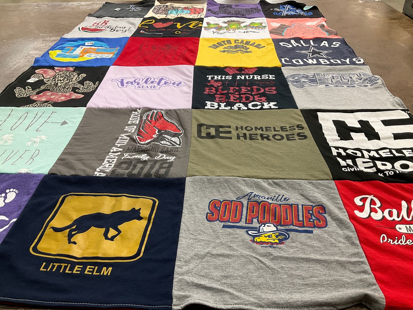 T-shirt quilt featuring amarillo sod poodles by Brianne from TX