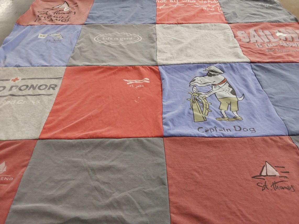 T-shirt quilt with sailing, donation themes by Karen from NC