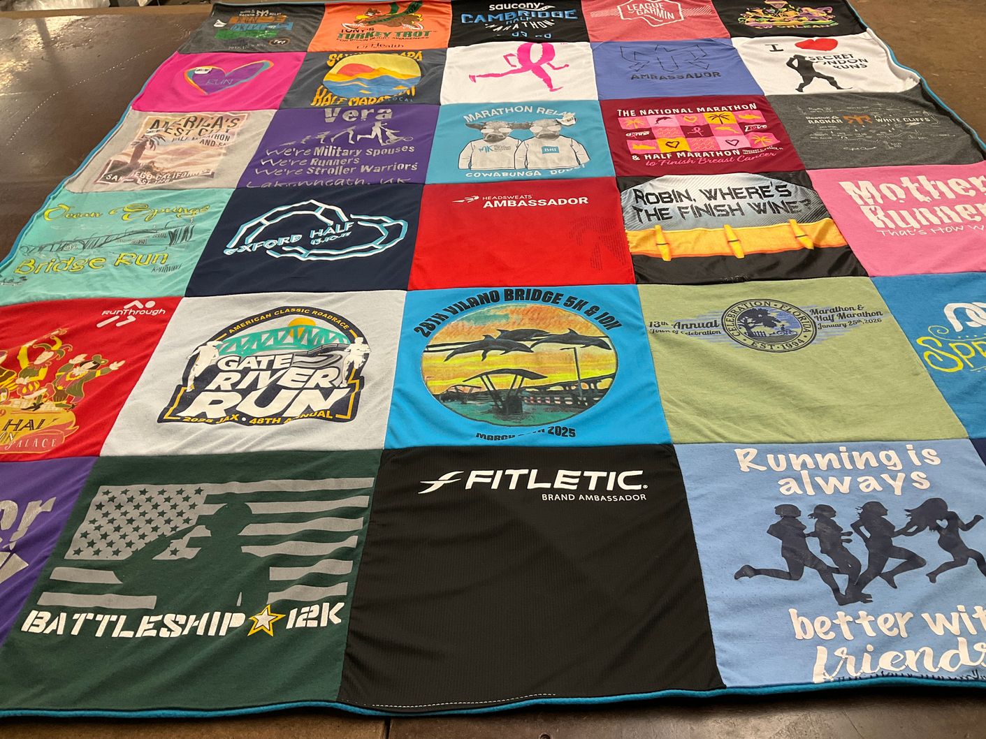 T-shirt quilt with running, fitness themes by Vera from FL