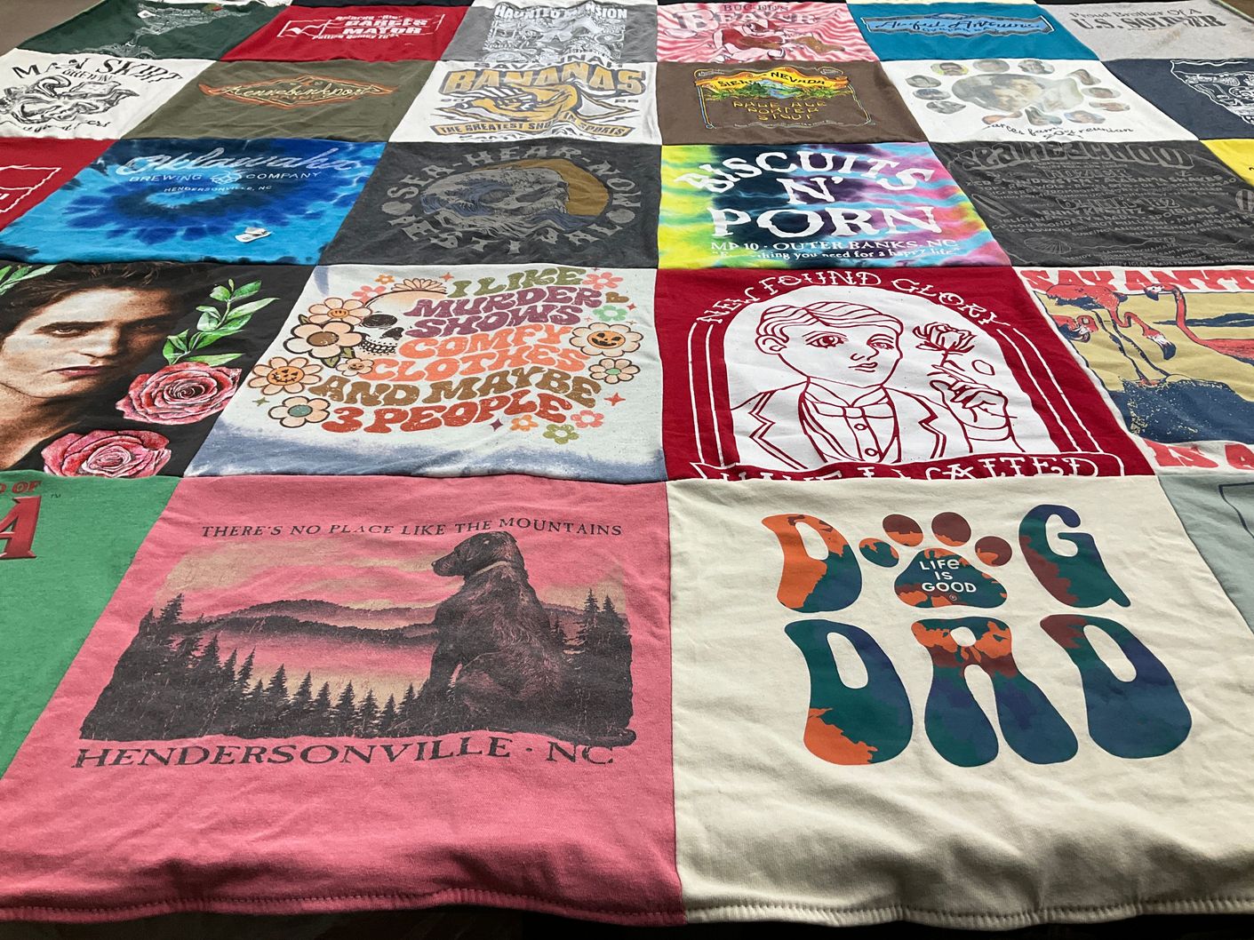 T-shirt quilt with outdoor activities, comedy themes by Chryl from NJ