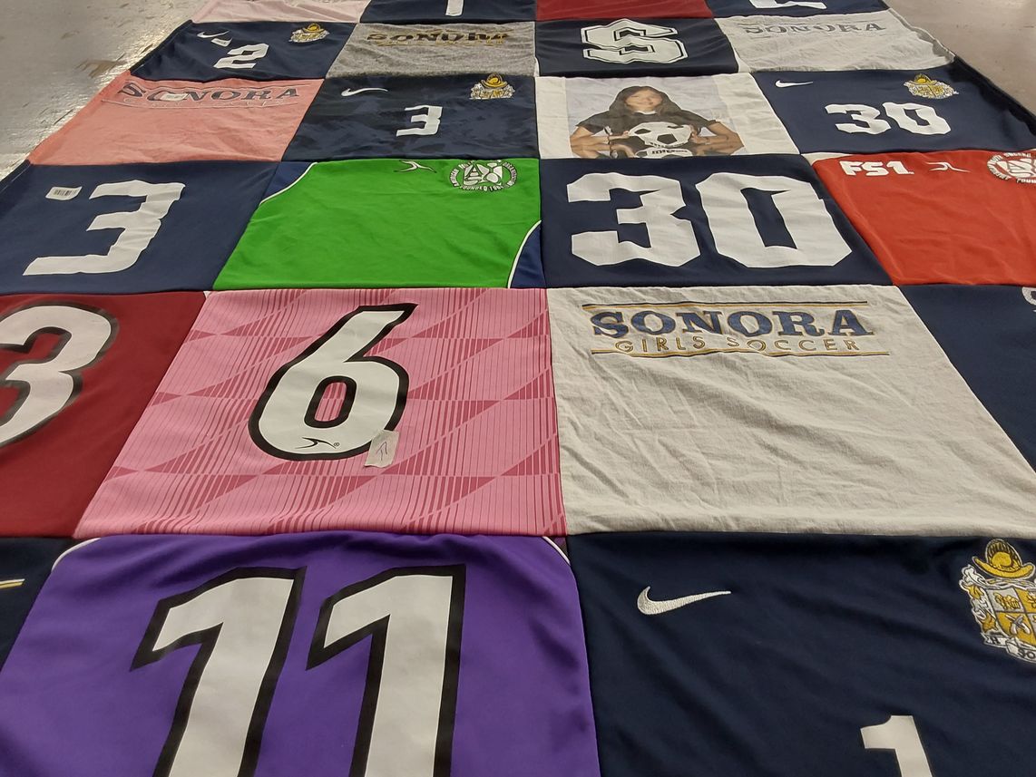 T-shirt quilt from sonora high school by Leslie from CA