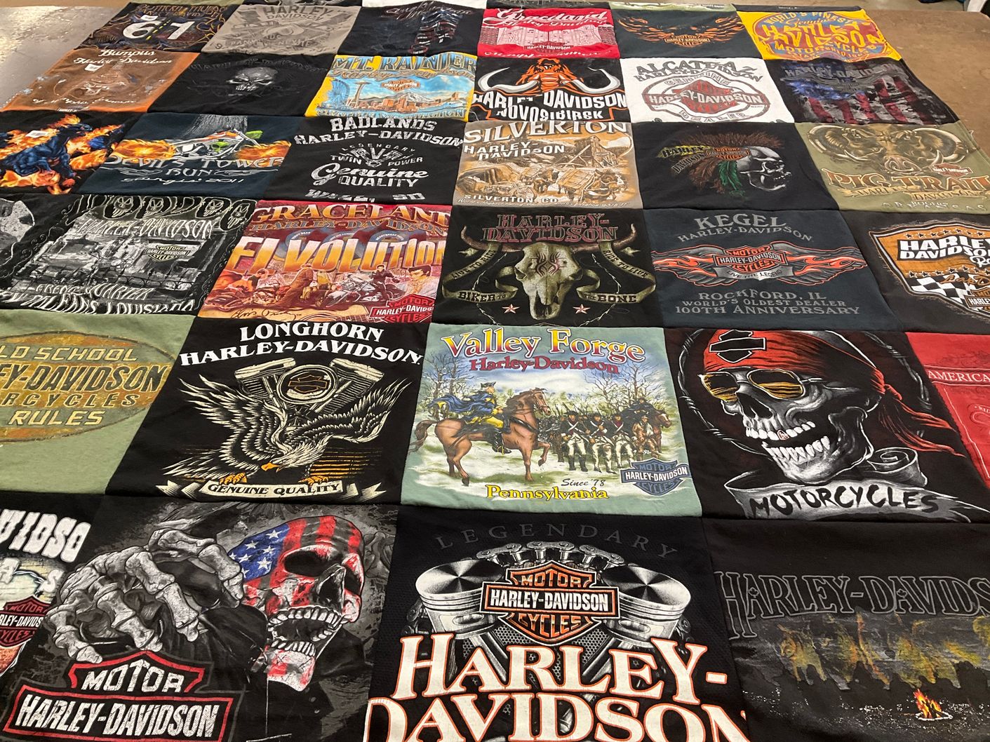 T-shirt quilt with motorcycling, biking themes by Danielle from IL