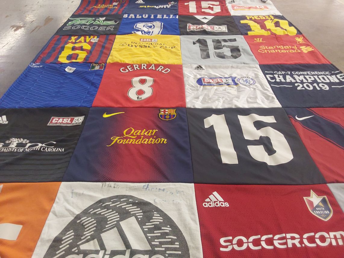 T-shirt quilt with soccer, sports themes by Pamela from NC